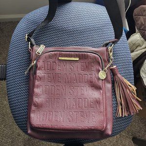 Burgundy Steve Madden Logo Faux Leather Embossed Crossbody Bag